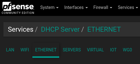 Interface selection within the DHCP server settings