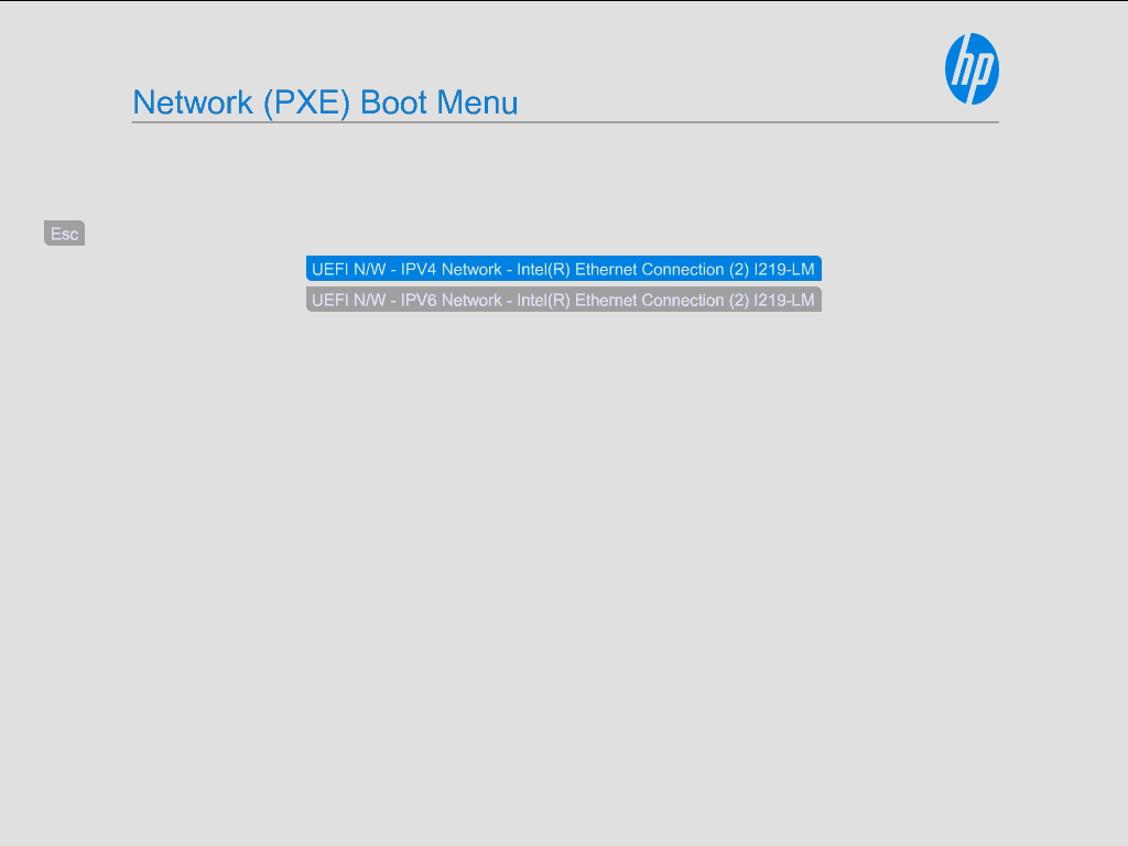 A HP-branded menu showing options to network boot over IPv4 and IPv6